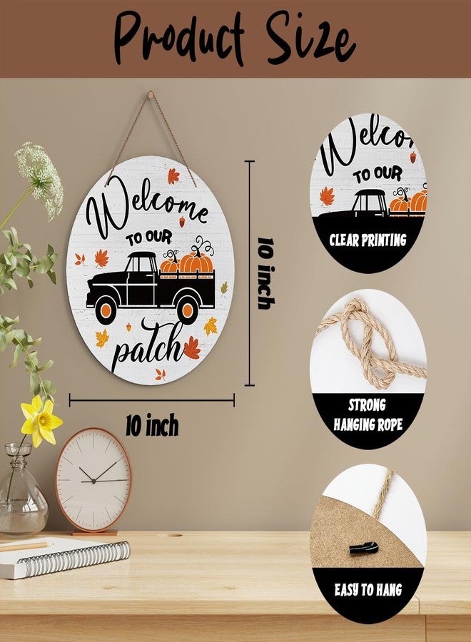 Zmyollo Fall Pumpkin Welcome Round Decorative Sign, Welcome To Our Patch Round Wooden Sign With Rope, Wall Art Decorations For Farmhouse Garden Porch, Fall Thanksgiving Gifts for Friends And Colleagues-39 - Image 2